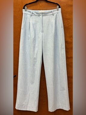 Abercrombie & Fitch A&F Sloane Tailored Wide Leg High Rise Pleated Blue 14 Long